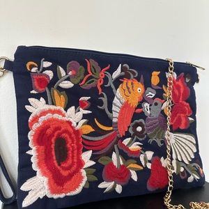 Embroidered Floral Clutch with Chain Strap